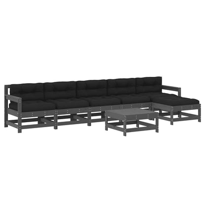 7 Piece Garden Lounge Set with Cushions Grey Solid Wood