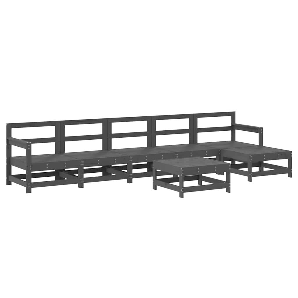 7 Piece Garden Lounge Set with Cushions Grey Solid Wood