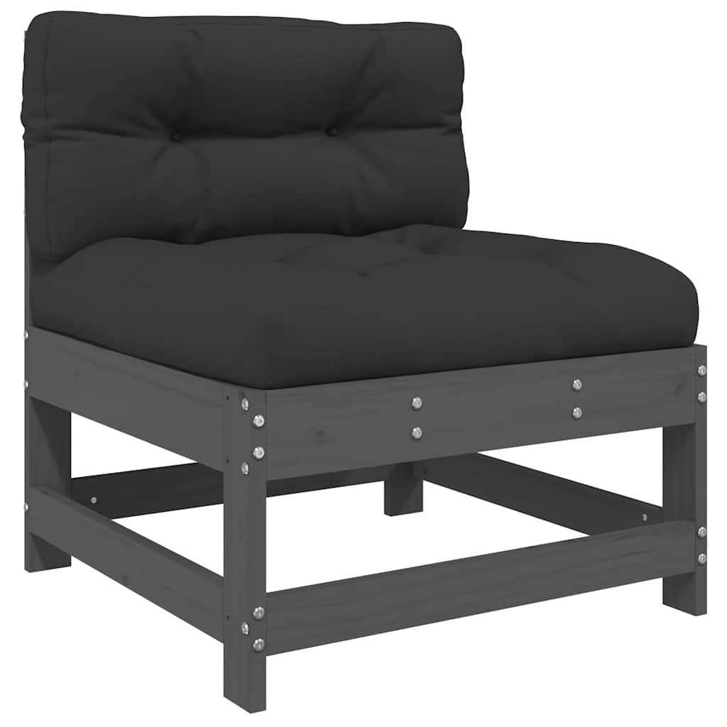 7 Piece Garden Lounge Set with Cushions Grey Solid Wood