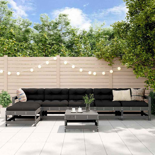 7 Piece Garden Lounge Set with Cushions Grey Solid Wood