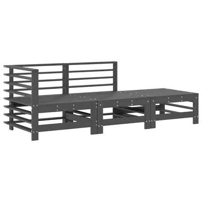 3 Piece Garden Lounge Set with Cushions Grey Solid Wood