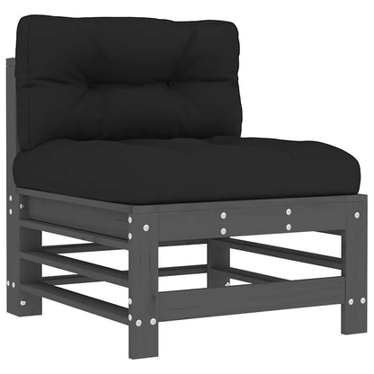 3 Piece Garden Lounge Set with Cushions Grey Solid Wood