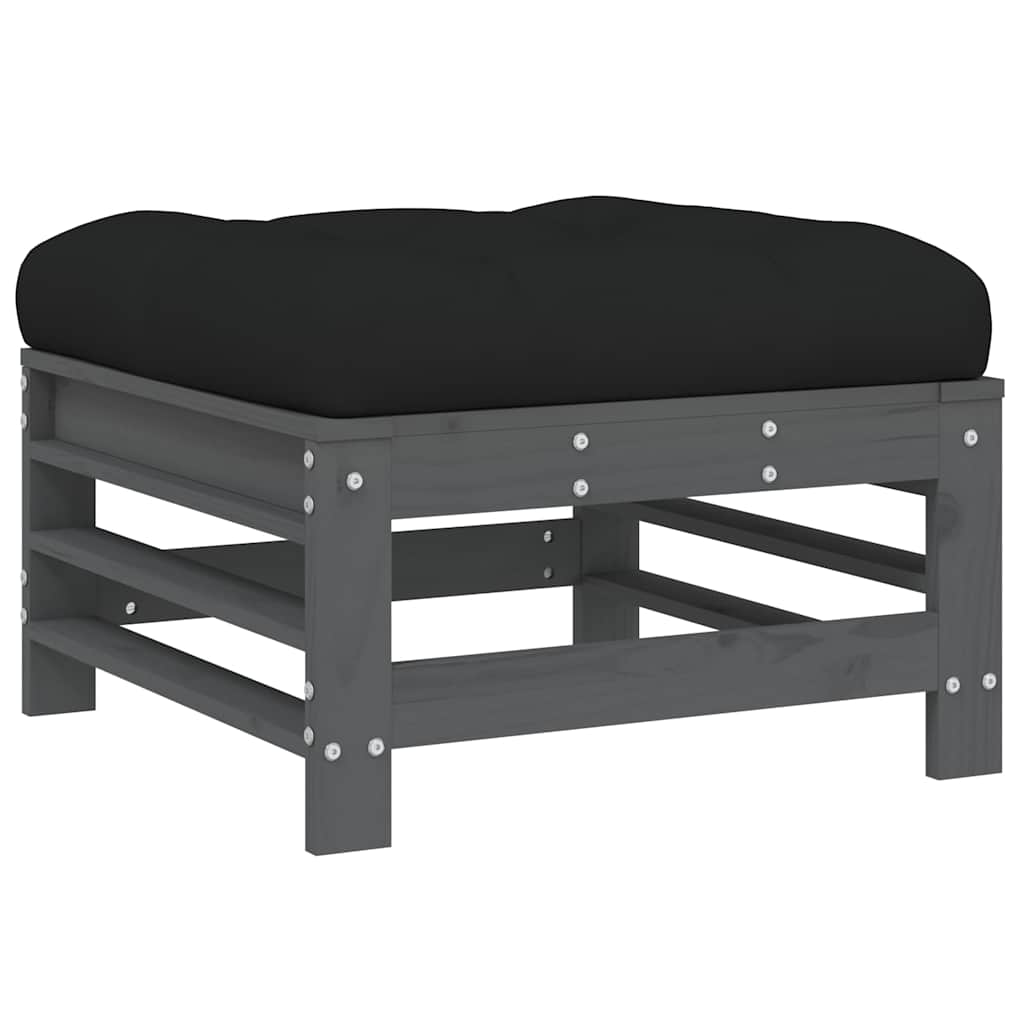 3 Piece Garden Lounge Set with Cushions Grey Solid Wood