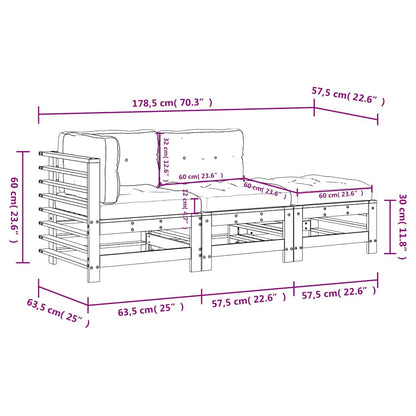 3 Piece Garden Lounge Set with Cushions Grey Solid Wood