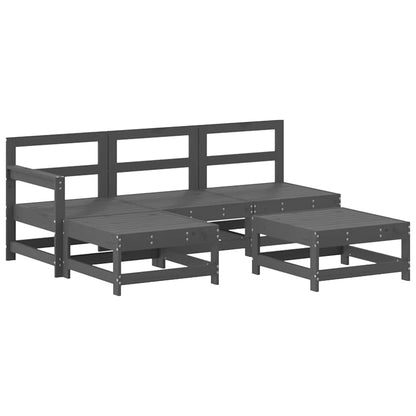 5 Piece Garden Lounge Set with Cushions Grey Solid Wood