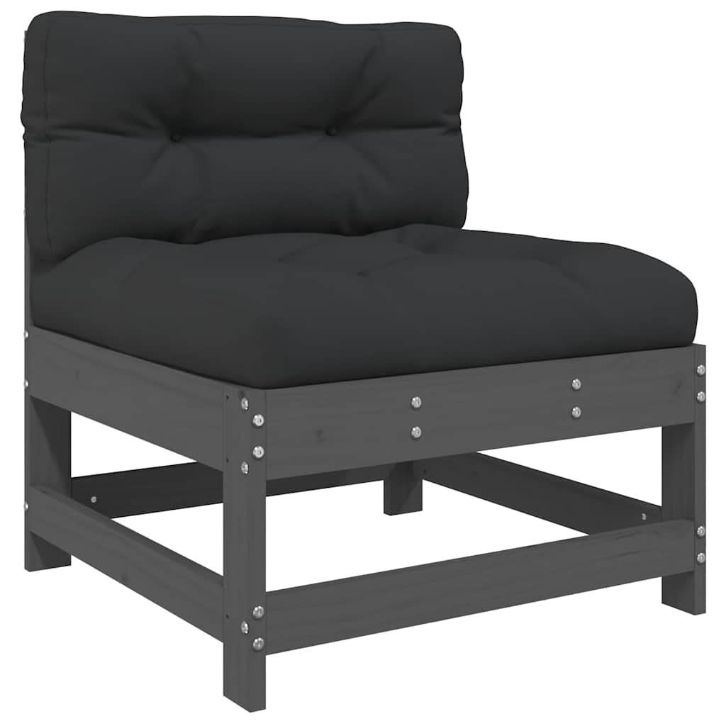 5 Piece Garden Lounge Set with Cushions Grey Solid Wood