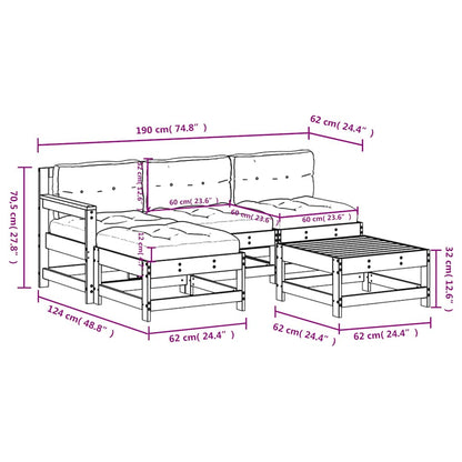 5 Piece Garden Lounge Set with Cushions Grey Solid Wood