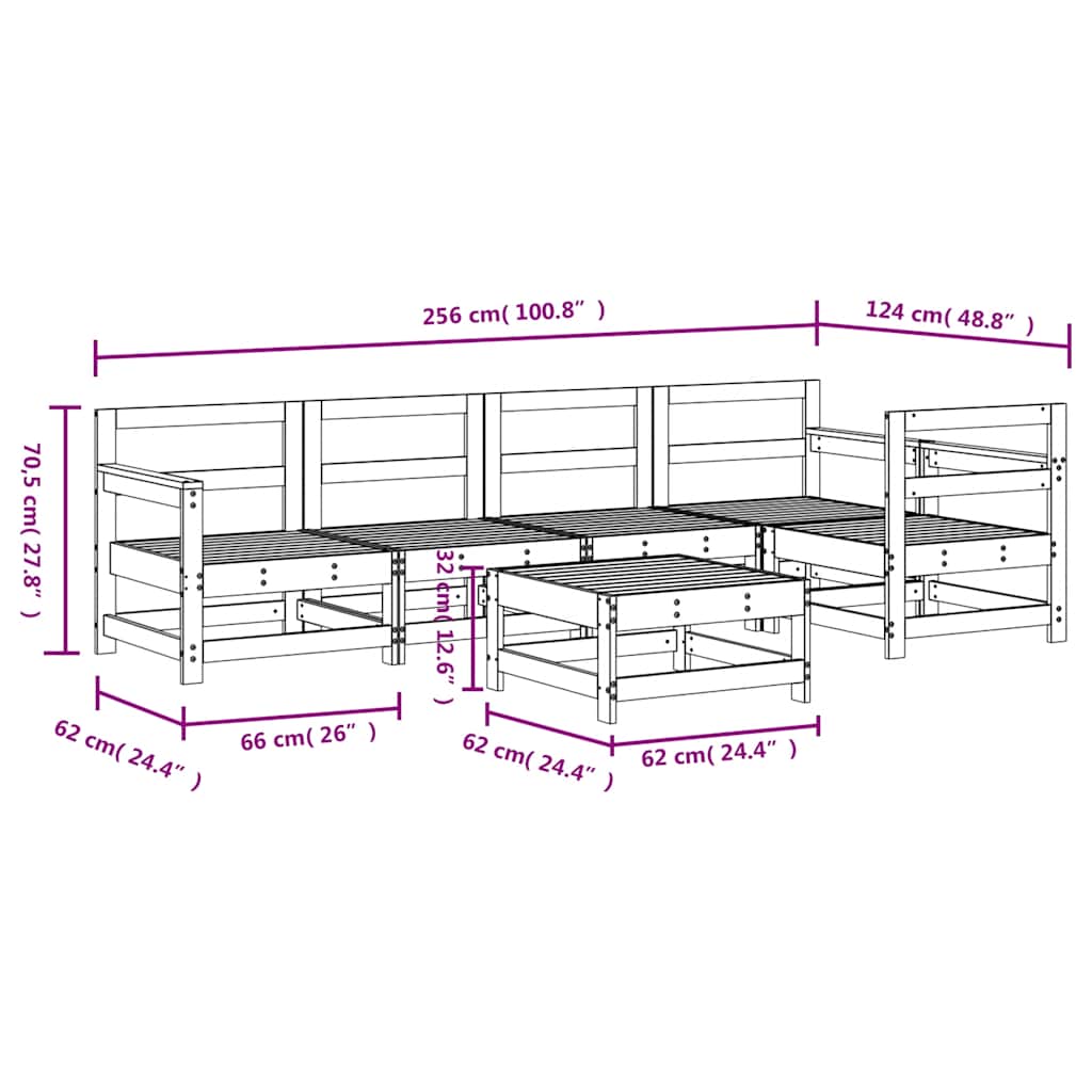 6 Piece Garden Lounge Set White Solid Wood Pine