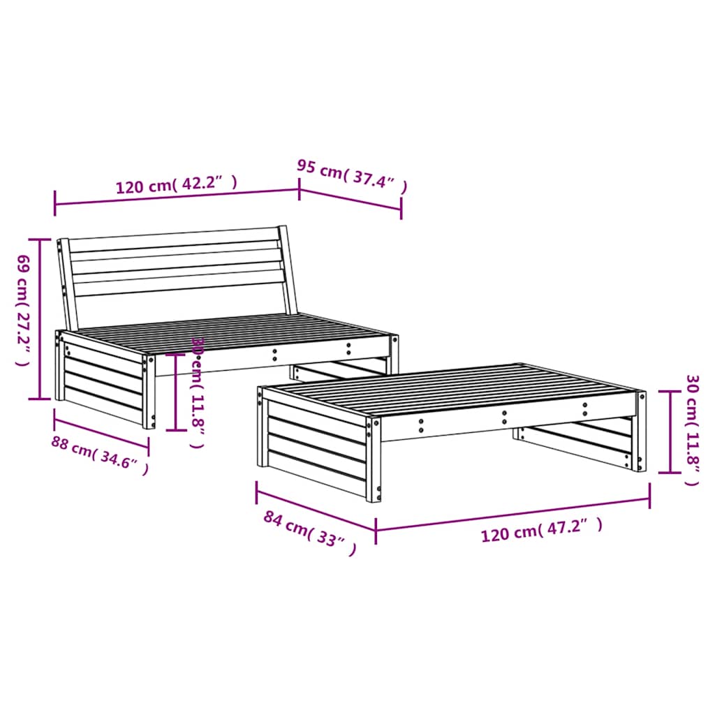 Garden Lounge Set | Natural Pine | Solid Pine Wood | Medium | Modular