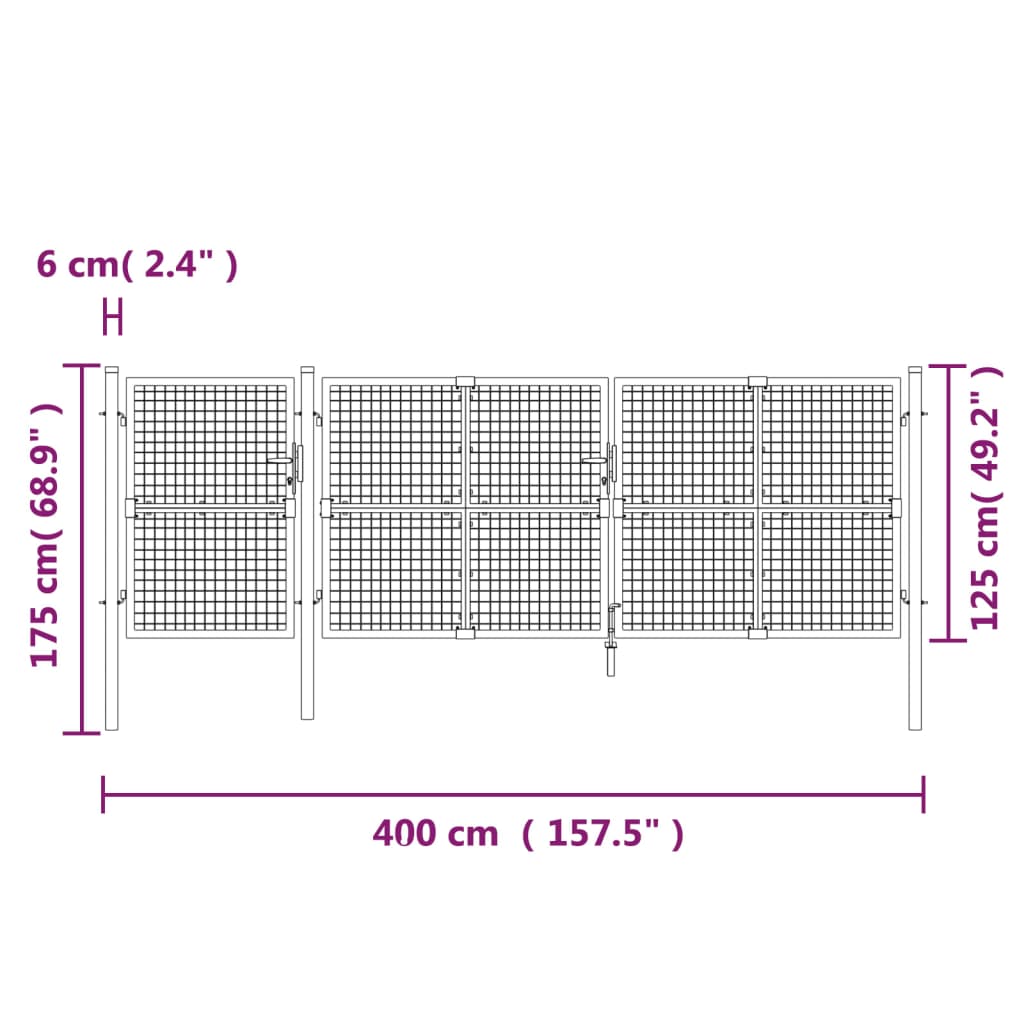 Mesh Garden Gate Silver 400x125 cm Galvanised Steel