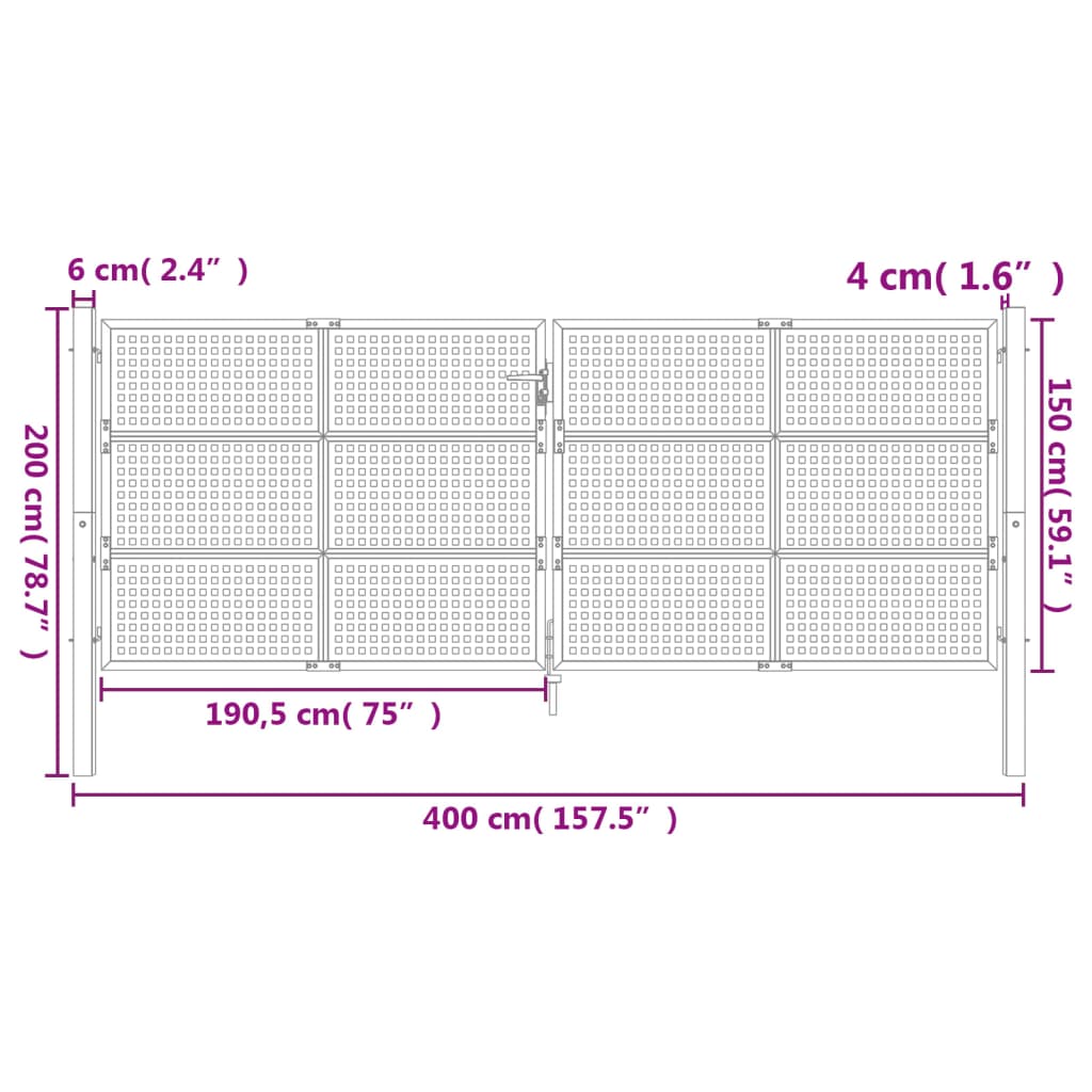 Garden Gate Anthracite 400x150 cm Steel