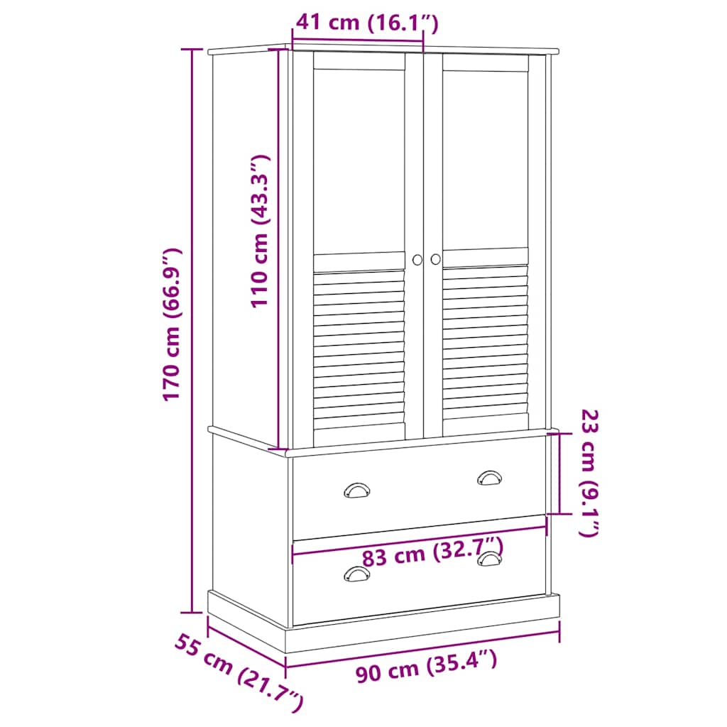 Wardrobe VIGO 90x55x170 cm Solid Wood Pine