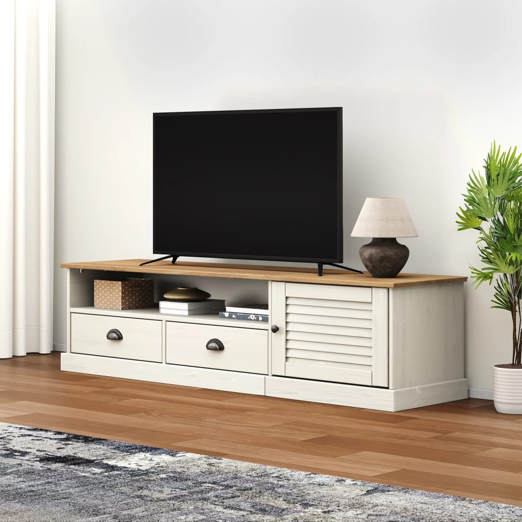 TV Cabinet "VIGO" White 156x40x40 cm Solid Wood Pine