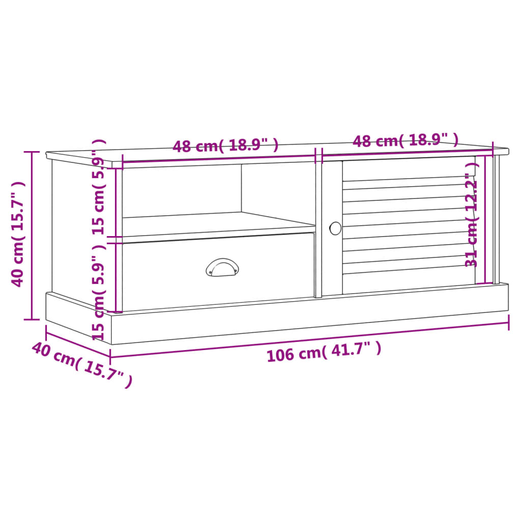 TV Cabinet "VIGO" 106x40x40 cm Solid Wood Pine