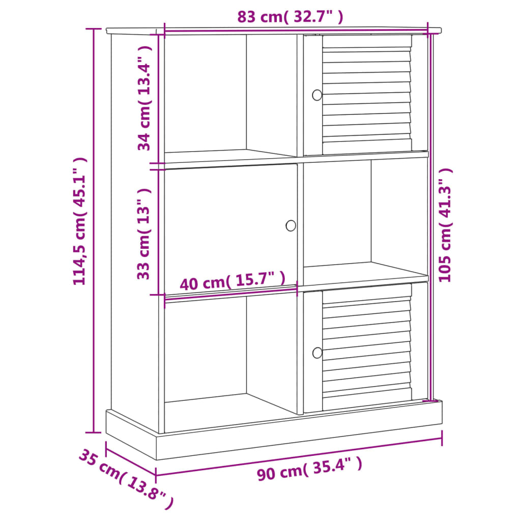 Bookcase VIGO White 90x35x114.5 cm Solid Wood Pine