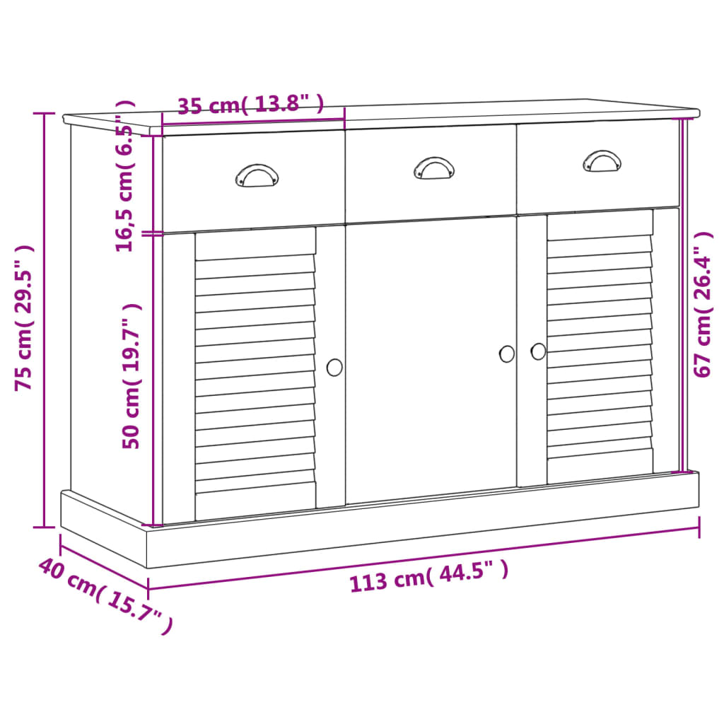 Sideboard with Drawers VIGO 113x40x75 cm Solid Wood Pine