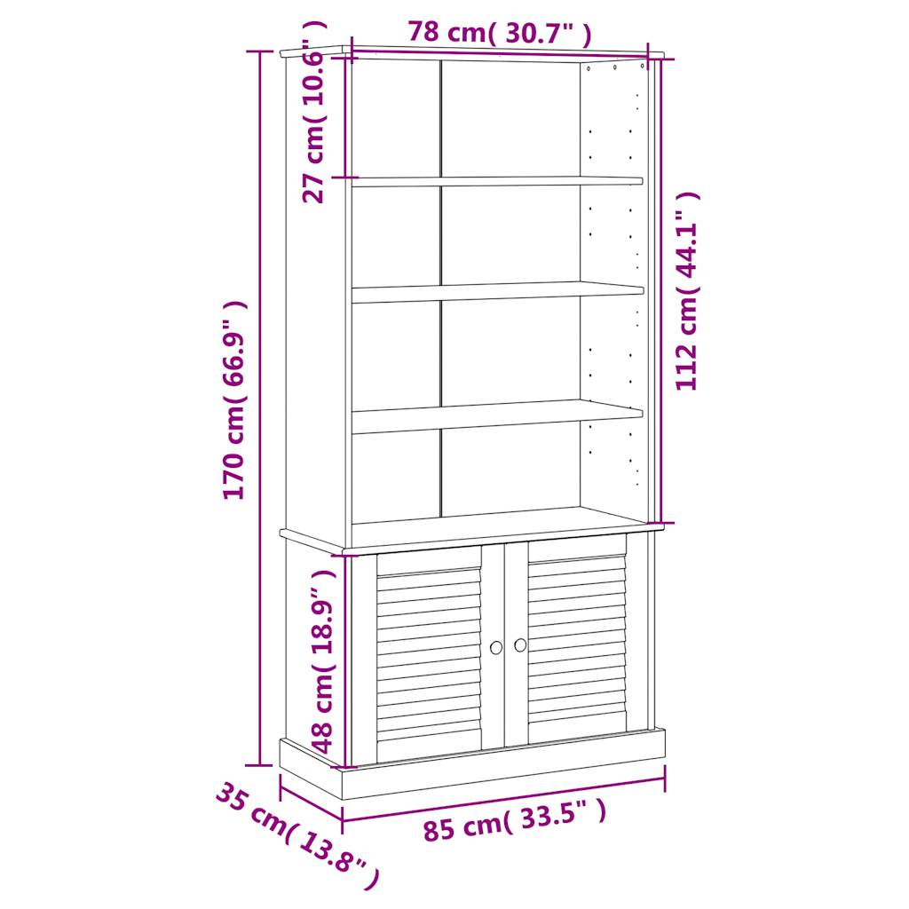 Bookcase "VIGO" White 85x35x170 cm Solid Wood Pine