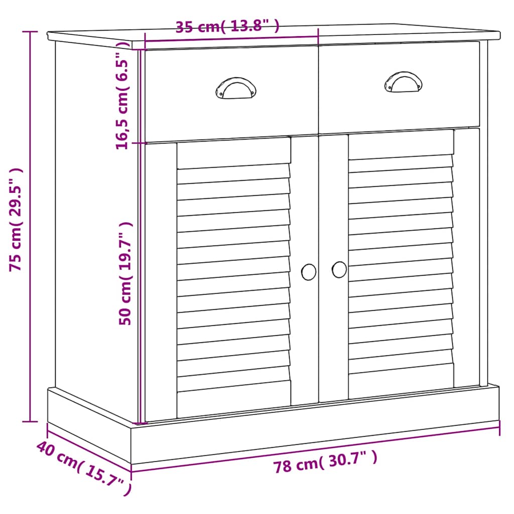 Sideboard | Honey | Solid pine wood, engineered wood, metal | Compact