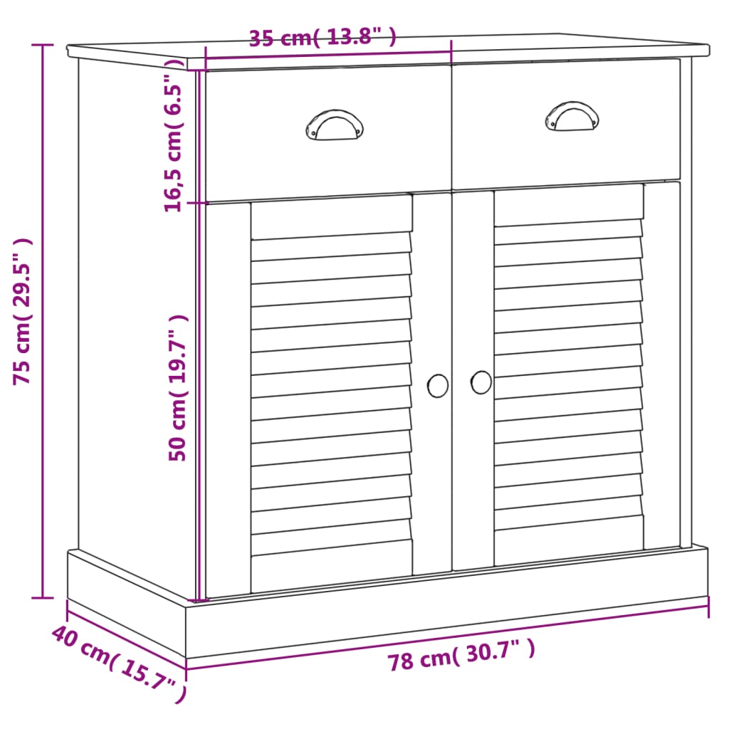 Sideboard | White | Solid Pine Wood | Compact | Sideboard | Rectangular