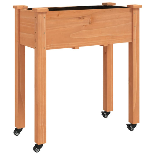 Wheeled Planter with Liner Brown 71x37x80 cm Solid Wood Fir