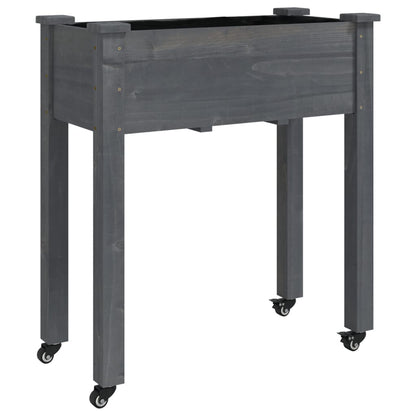 Wheeled Planter with Liner Grey 71x37x80 cm Solid Wood Fir