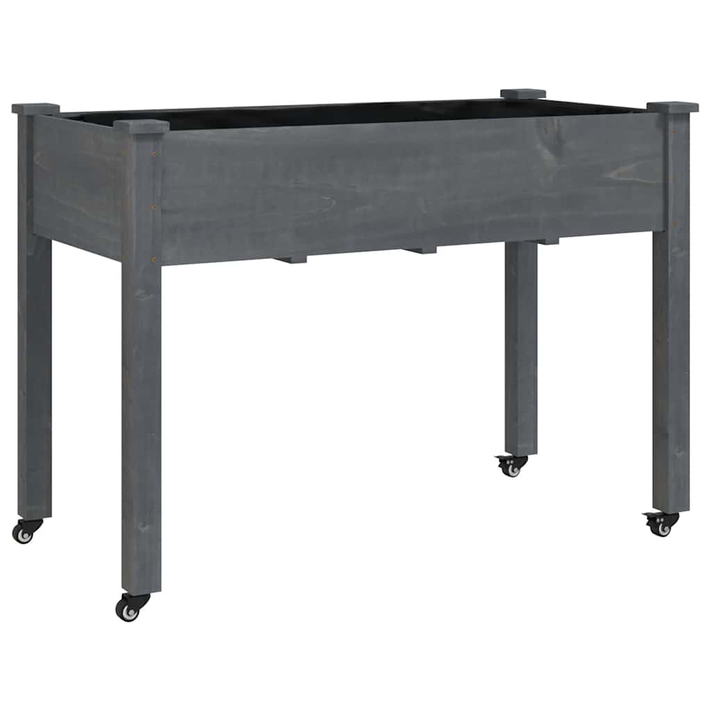 Wheeled Planter with Liner Grey 118x59x80 cm Solid Wood Fir