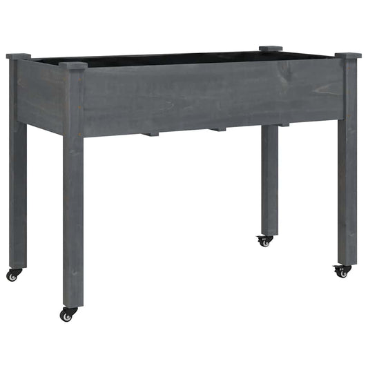 Wheeled Planter with Liner Grey 118x59x80 cm Solid Wood Fir