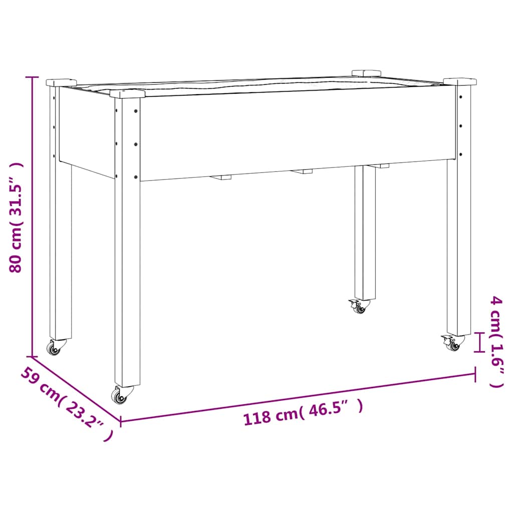 Wheeled Planter with Liner Grey 118x59x80 cm Solid Wood Fir