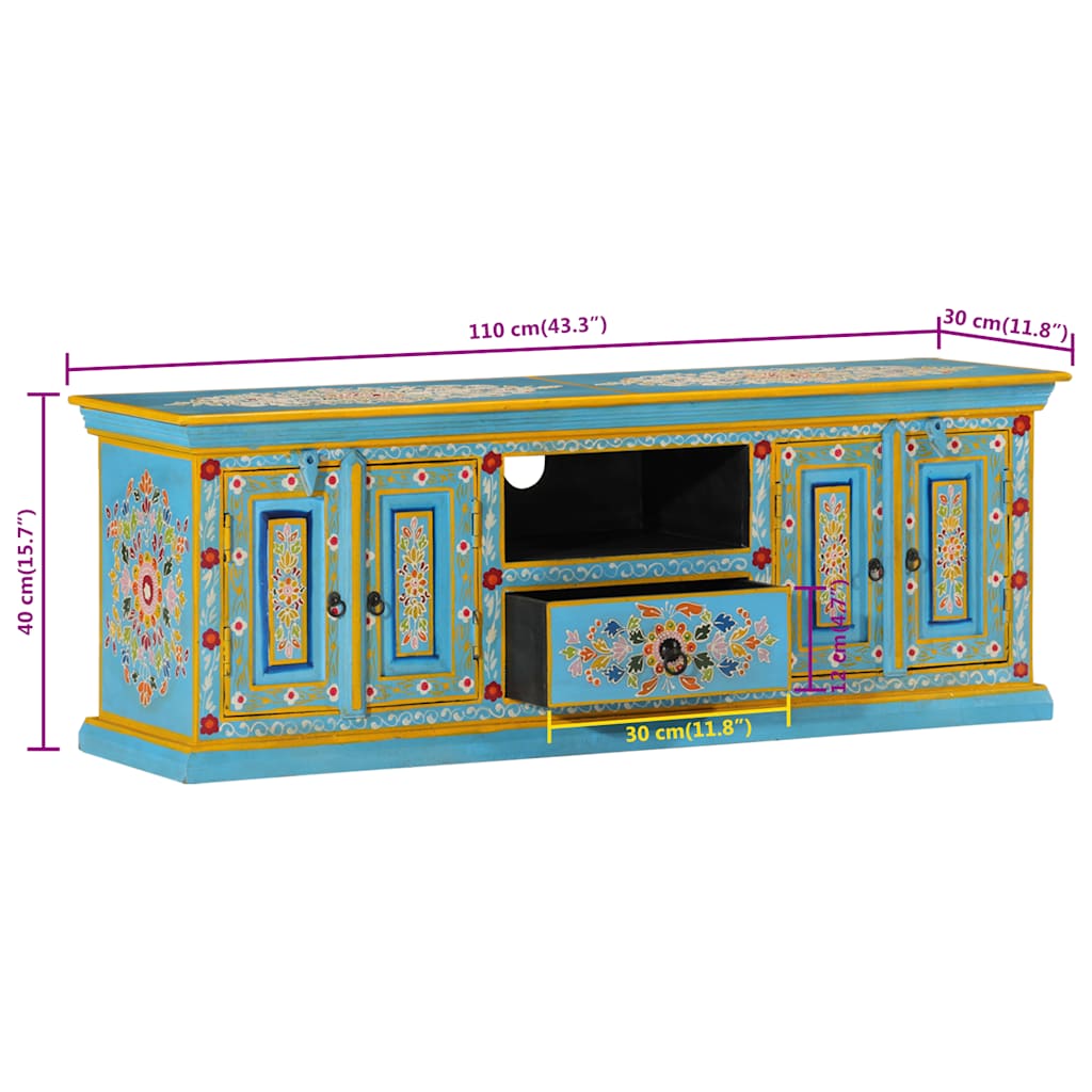 TV Cabinet Blue 110x30x40 cm Solid Wood Mango