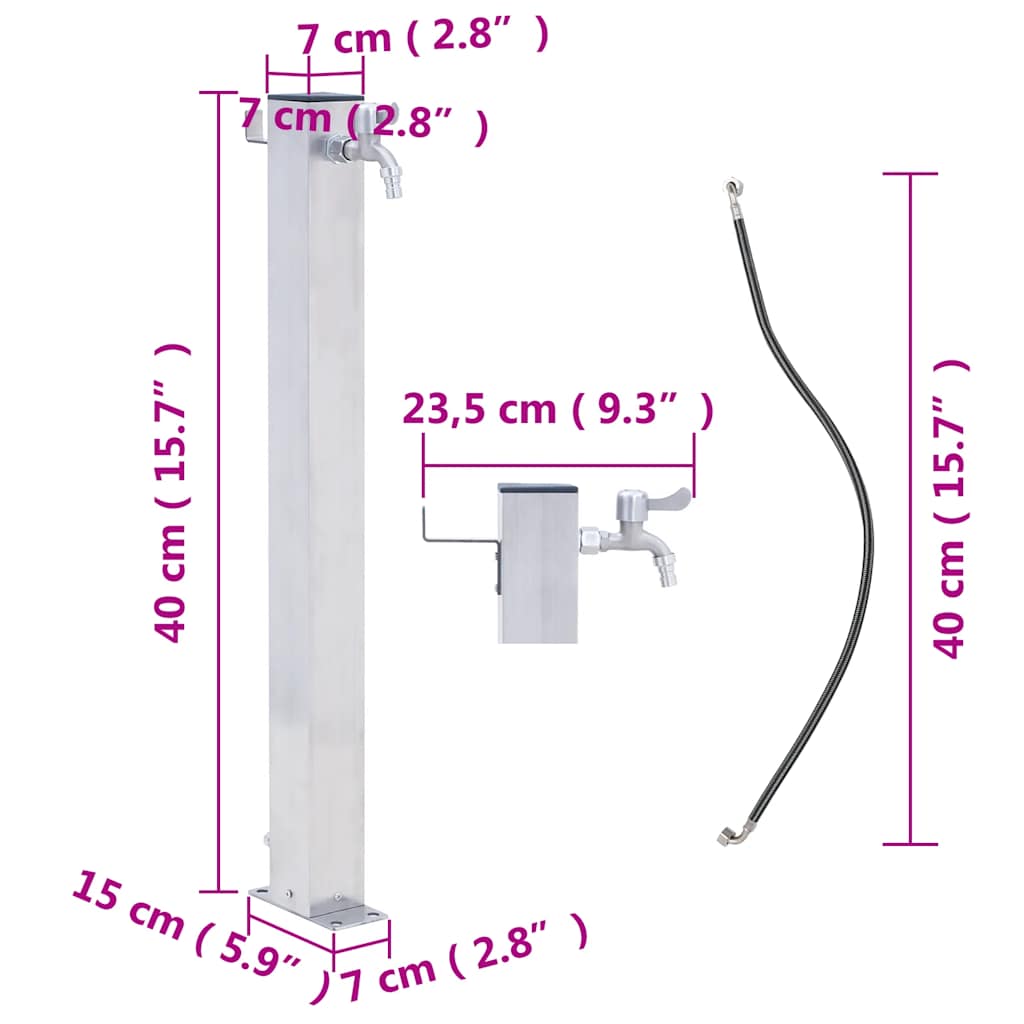 Garden Water Column 40 cm Stainless Steel Square