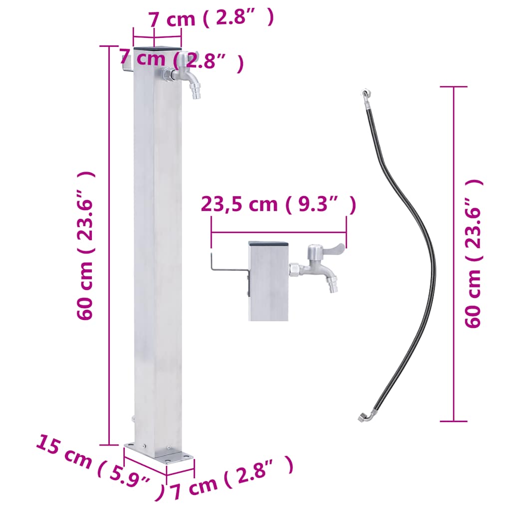 Garden Water Column 60 cm Stainless Steel Square