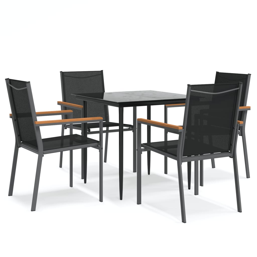 5 Piece Garden Dining Set Black Textilene and Steel