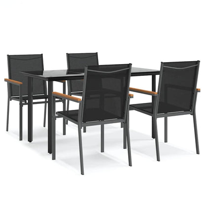 5 Piece Garden Dining Set Black Textilene and Steel