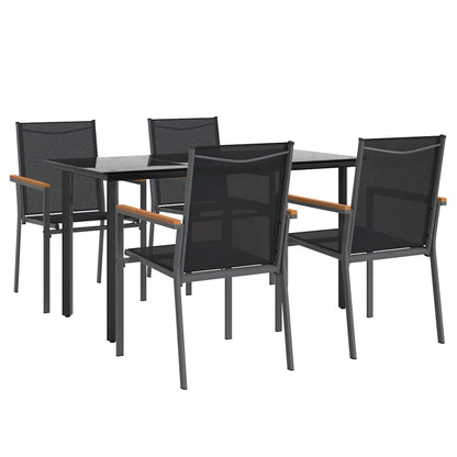 5 Piece Garden Dining Set Black Textilene and Steel