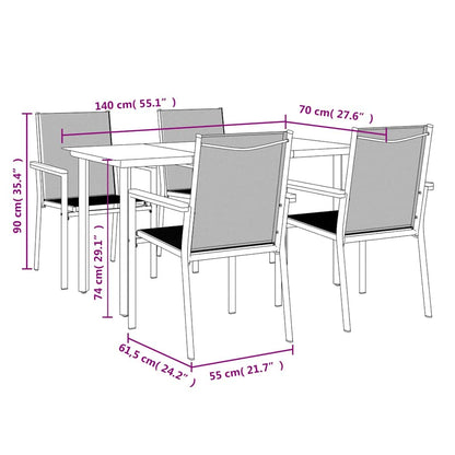 5 Piece Garden Dining Set Black Textilene and Steel