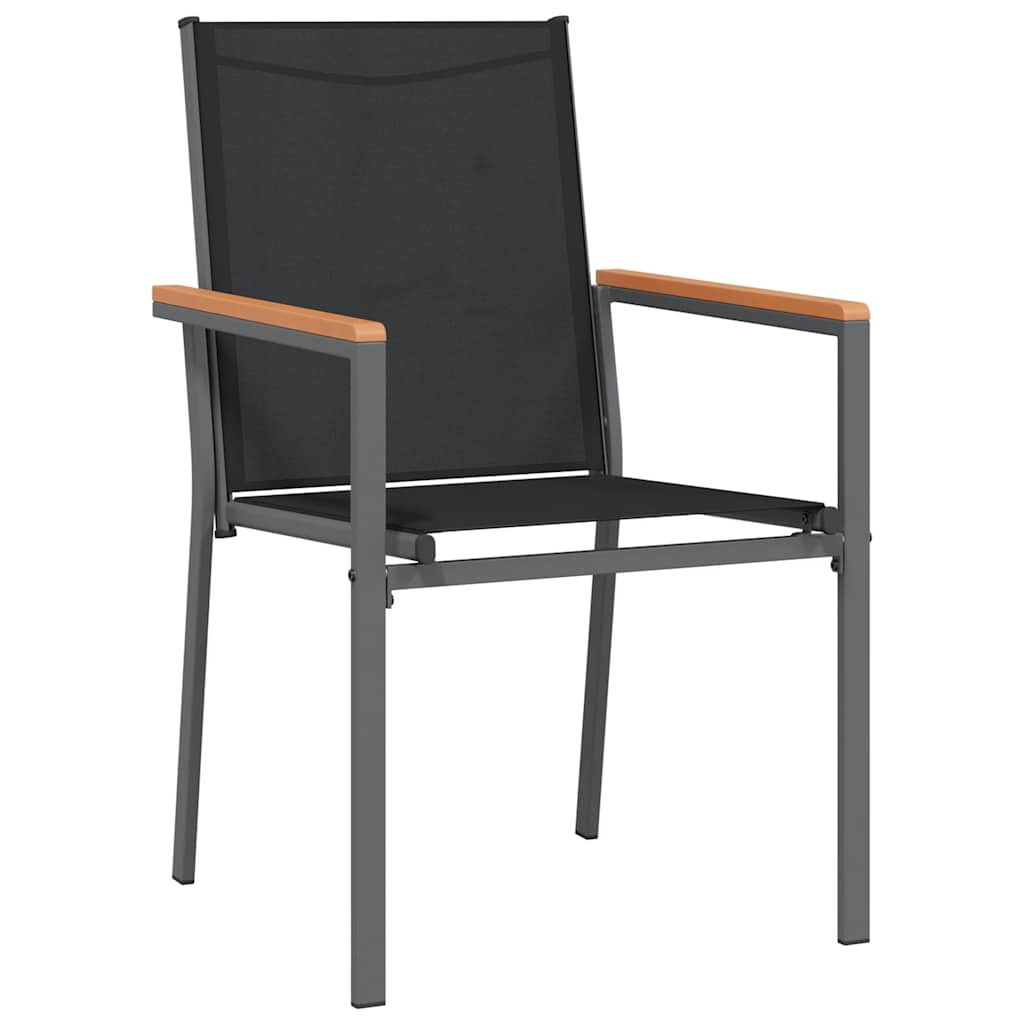 7 Piece Garden Dining Set Black Textilene and Steel