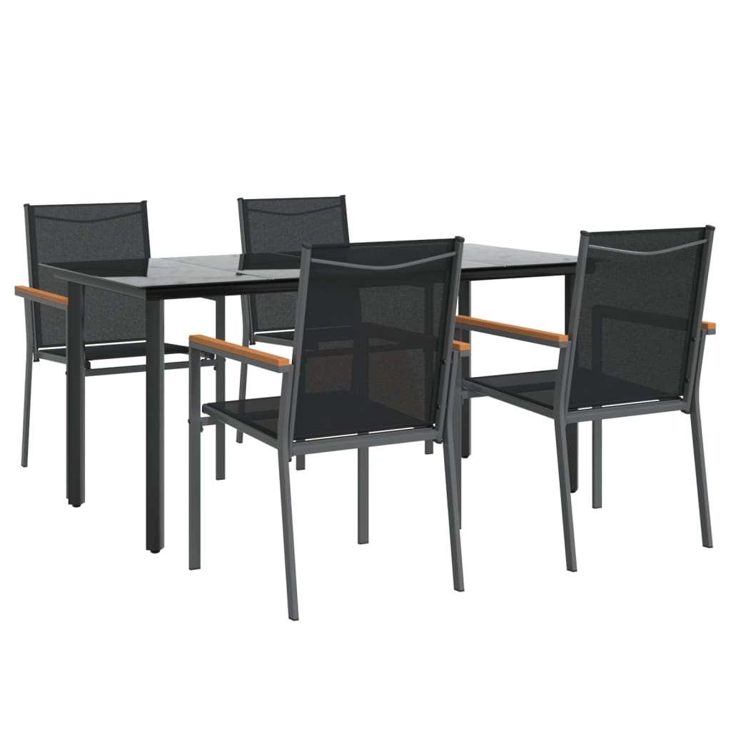 5 Piece Garden Dining Set Black Textilene and Steel
