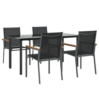 5 Piece Garden Dining Set Black Textilene and Steel