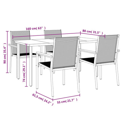 5 Piece Garden Dining Set Black Textilene and Steel