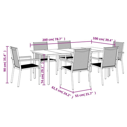 7 Piece Garden Dining Set Black Textilene and Steel