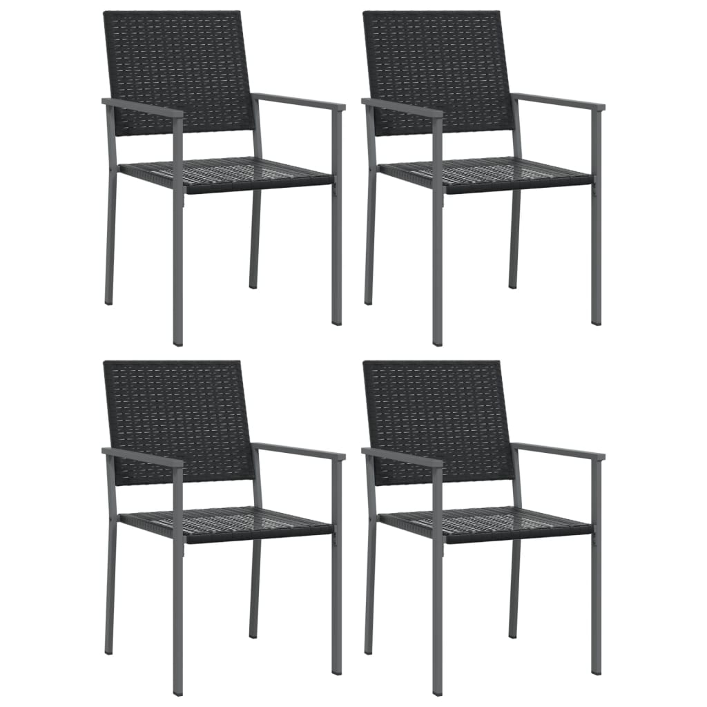 Garden Chair | Set of 4 | Black | PE Rattan, Powder-Coated Steel | Medium