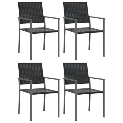 Garden Chair | Set of 4 | Black | PE Rattan, Powder-Coated Steel | Medium