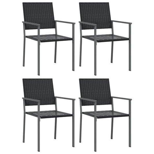Garden Chair | Set of 4 | Black | PE Rattan, Powder-Coated Steel | Medium