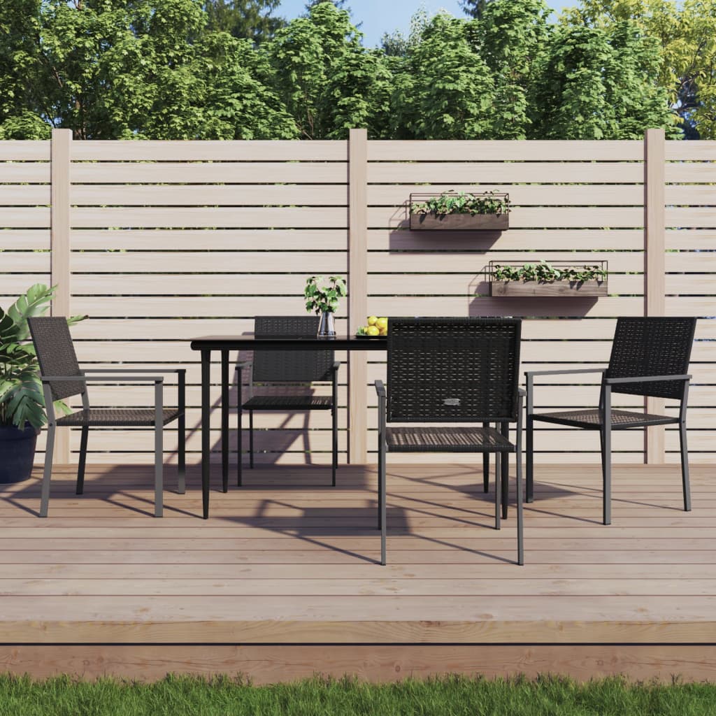 Garden Chair | Set of 4 | Black | PE Rattan, Powder-Coated Steel | Medium