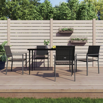 Garden Chair | Set of 4 | Black | PE Rattan, Powder-Coated Steel | Medium
