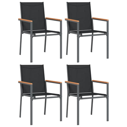 Garden Chair | Set of 4 | Black | Textilene, powder-coated steel, WPC