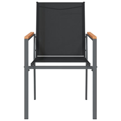 Garden Chair | Set of 4 | Black | Textilene, powder-coated steel, WPC