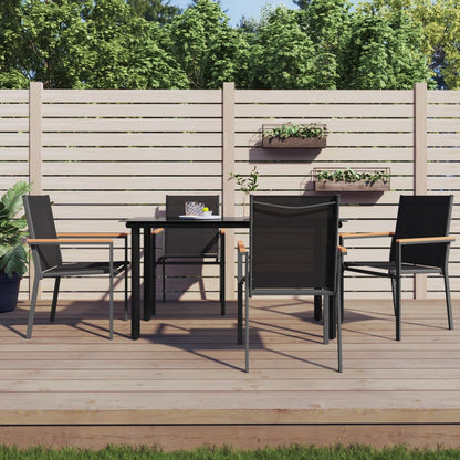 Garden Chair | Set of 4 | Black | Textilene, powder-coated steel, WPC