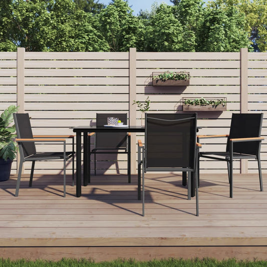 Garden Chair | Set of 4 | Black | Textilene, powder-coated steel, WPC