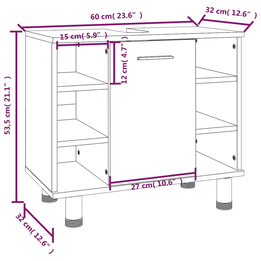 3 Piece Bathroom Cabinet Set Grey Sonoma Engineered Wood